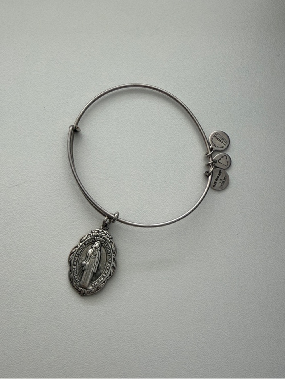 Alex and Ani Silver Religious Medal Charm Bangle Bracelet
